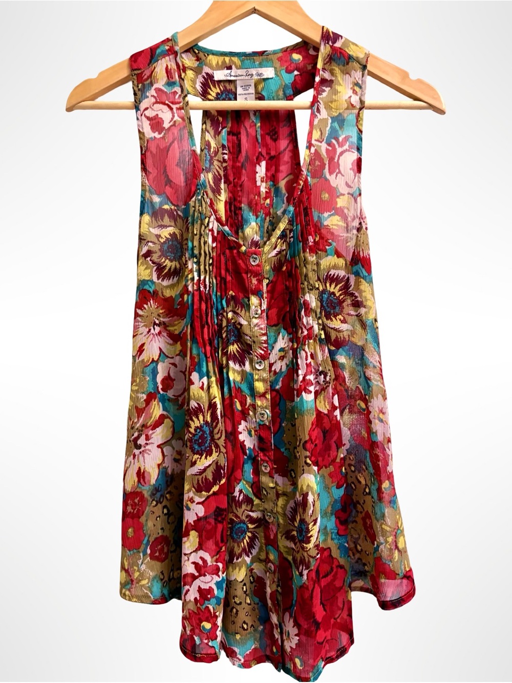 American Rag Floral Pleated Boho Sleeveless Blouse Top Small
